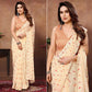 Light Peach Woven With Printed Ready To Wear Georgette Saree