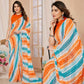 Orange & Sky Blue Printed Ready To Wear Georgette Saree