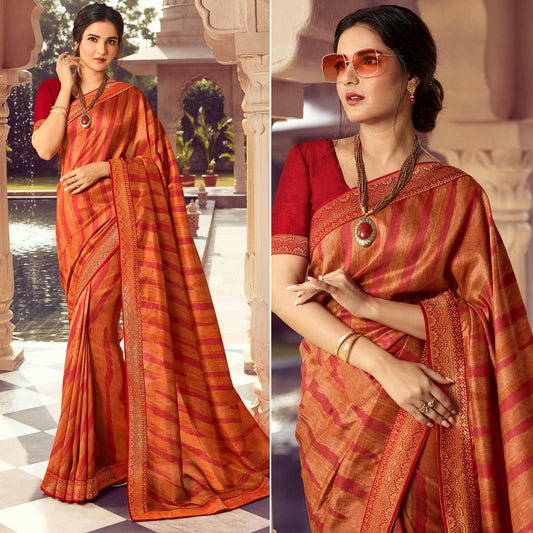 Orange Printed Art Silk Saree