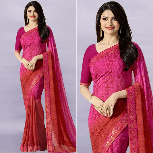 Pink & Red Printed Georgette Saree