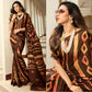 Brown Printed Art Silk Saree With Lace Border