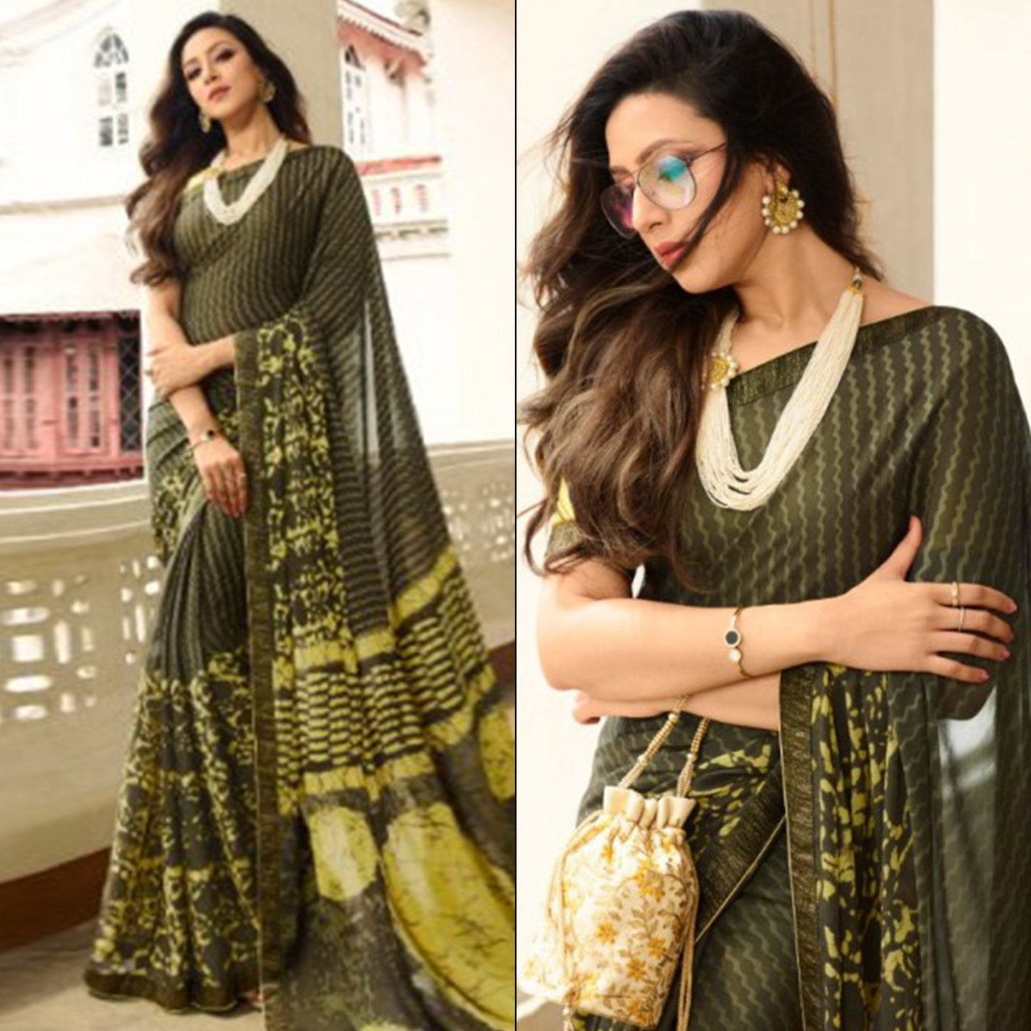 Mehendi Green Printed Art Silk Saree With Lace Border