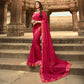 Pink Printed Georgette Saree With Lace Border