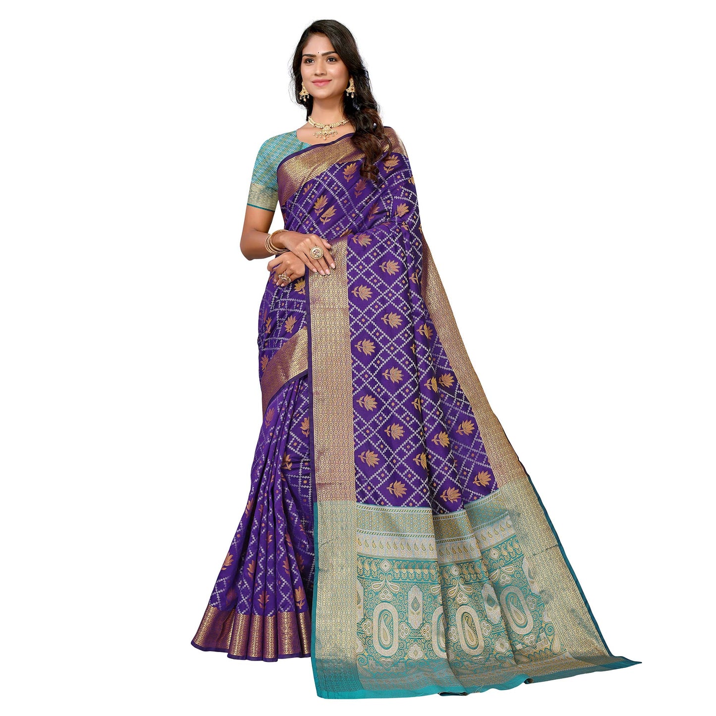 Violet Floral Woven Banarasi Silk Saree