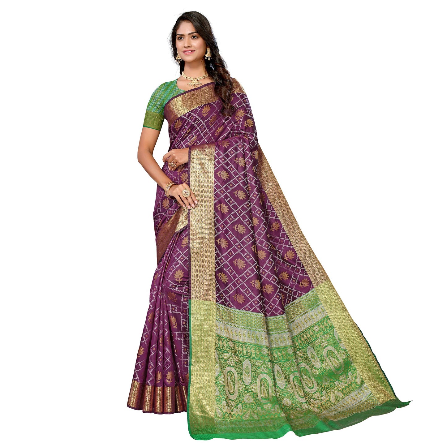 Wine Floral Woven Banarasi Silk Saree