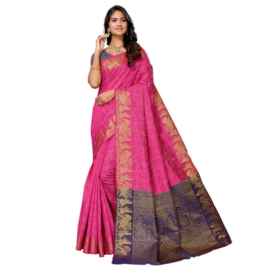 Pink Woven Banarasi Silk Saree