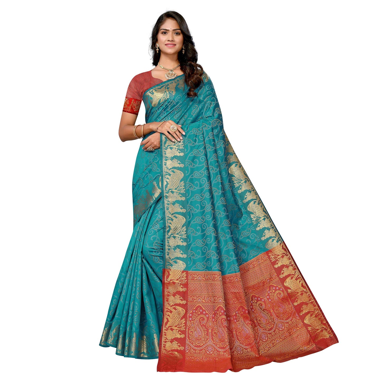 Rama Blue Woven Banarasi Silk Saree