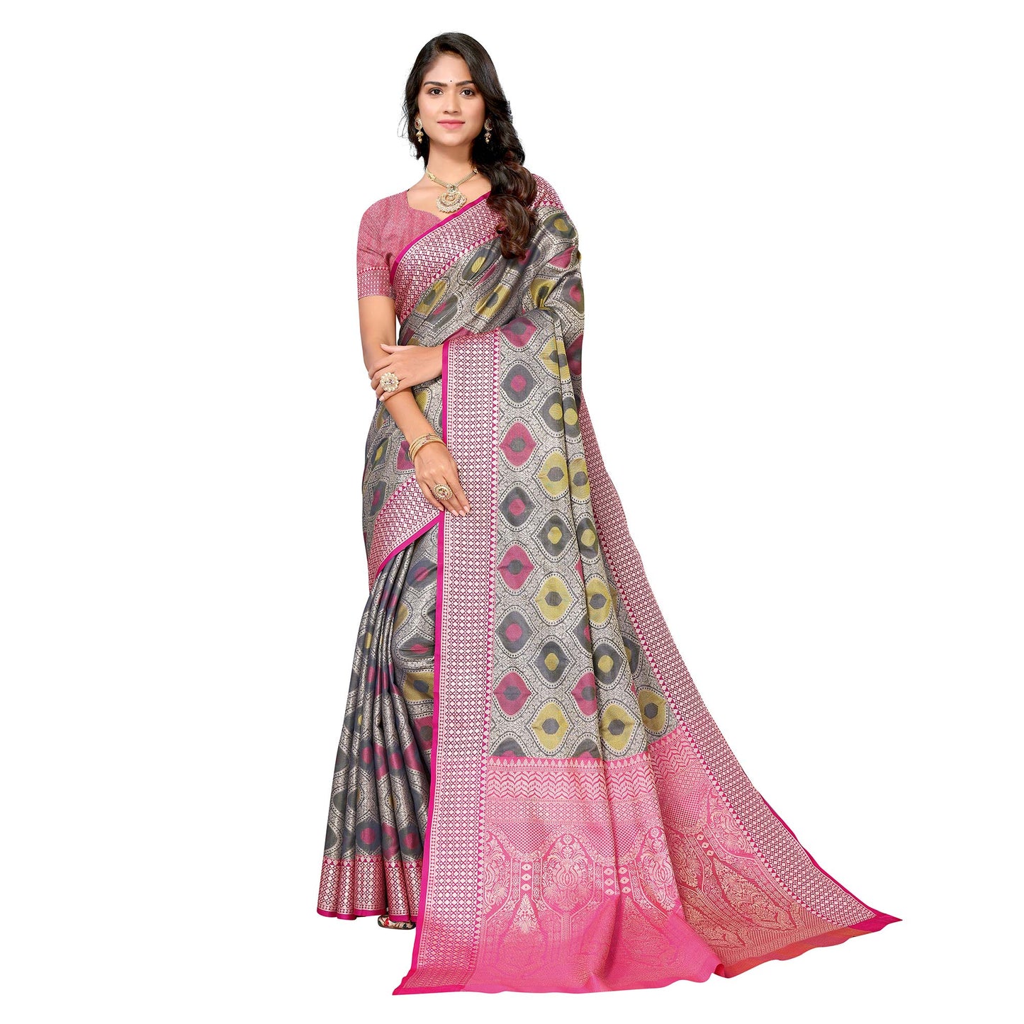 Grey Woven Banarasi Silk Saree