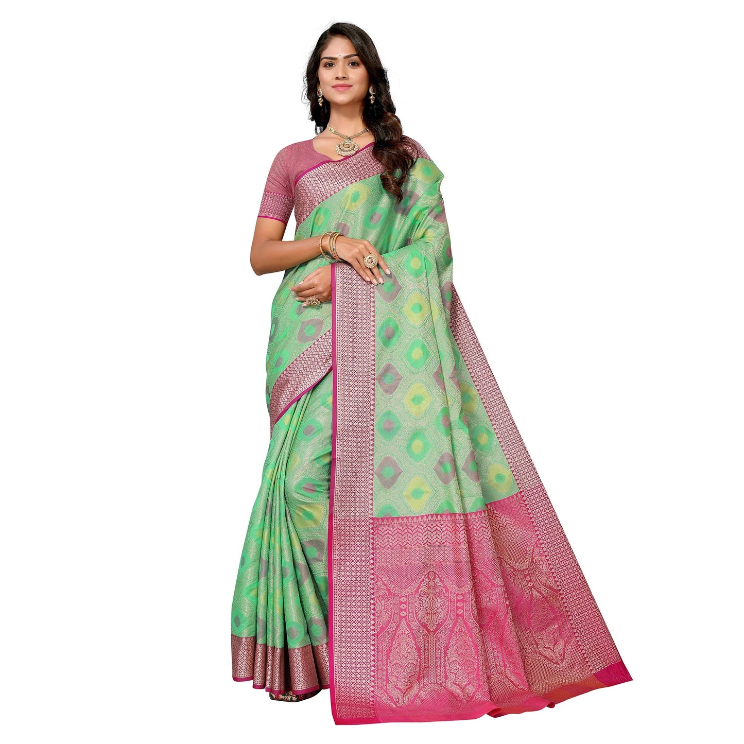 Parrot Green Woven Banarasi Silk Saree