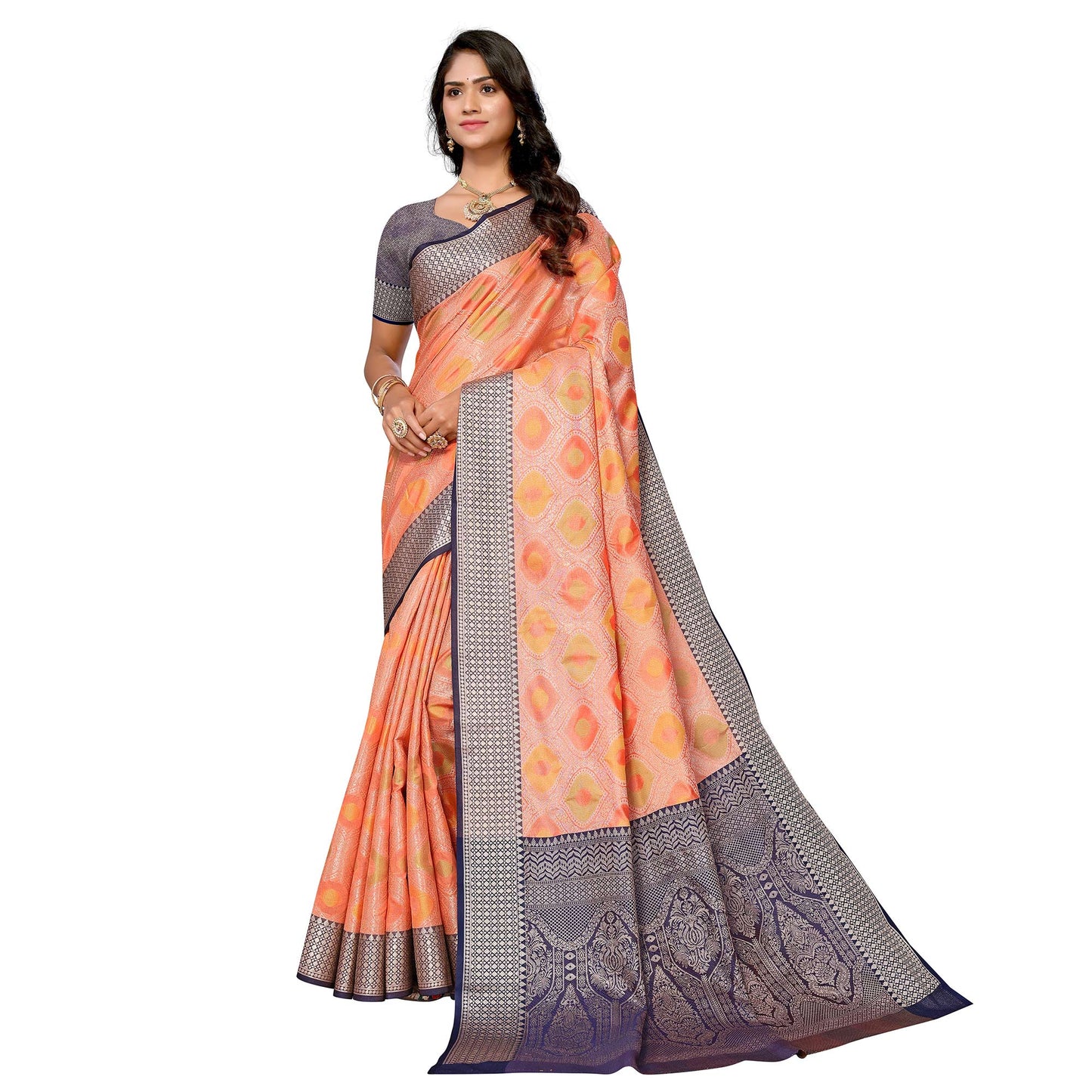 Peach Woven Banarasi Silk Saree