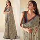 Dark Tan Geometric Printed Georgette Saree With Lace Border