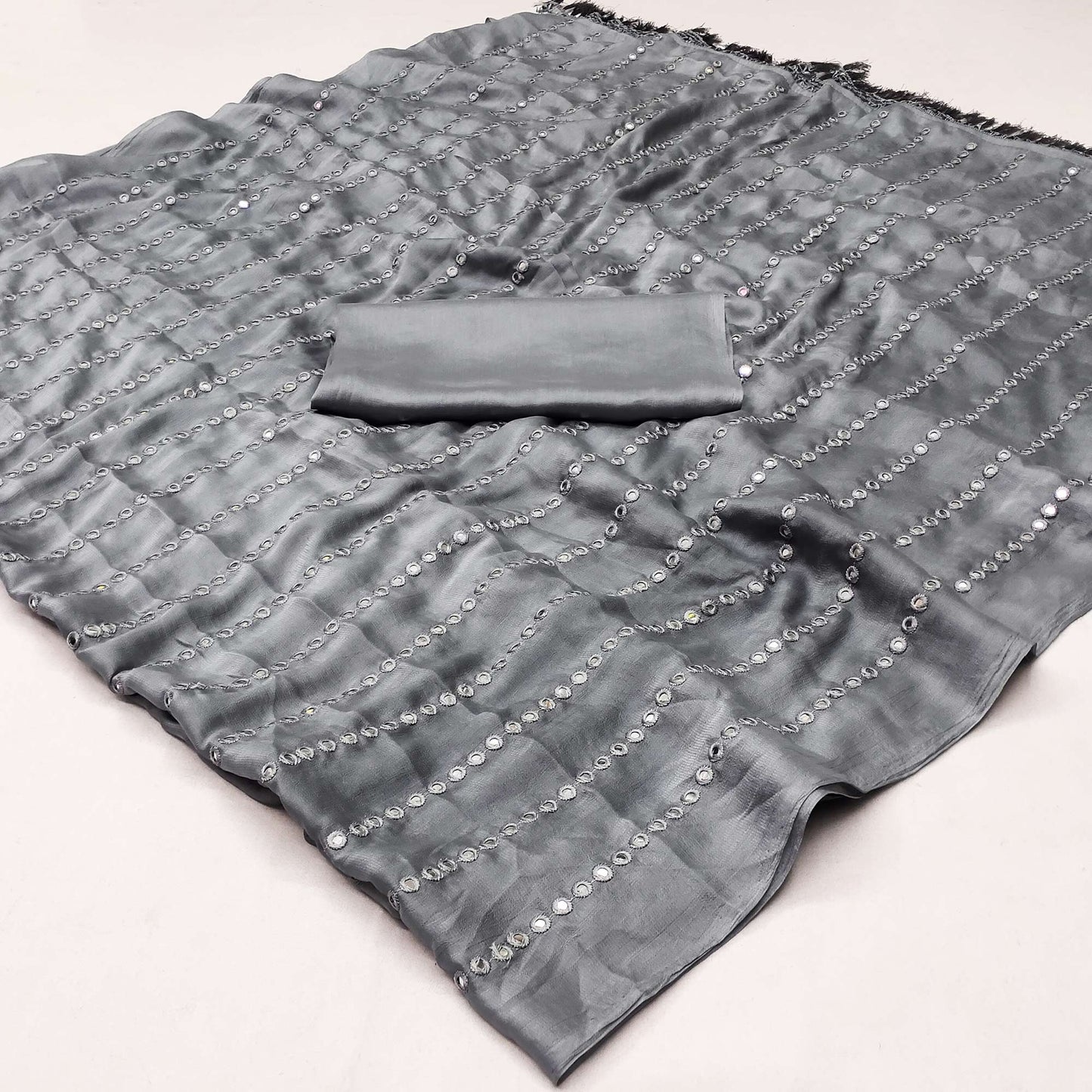 Grey Embroidered Art Silk Saree