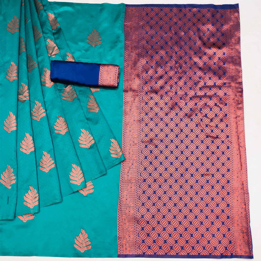 Turquoise Woven Banarasi Silk Saree