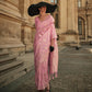 Pink Floral Woven Art Silk Saree With Tassels