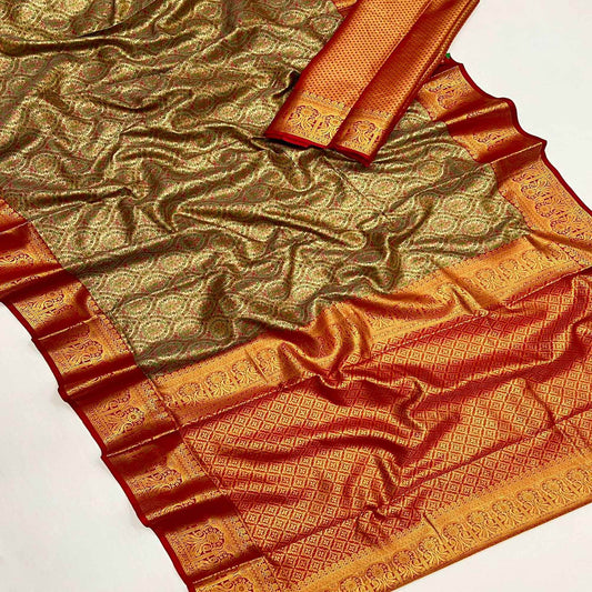 Olive Woven Art Silk Saree