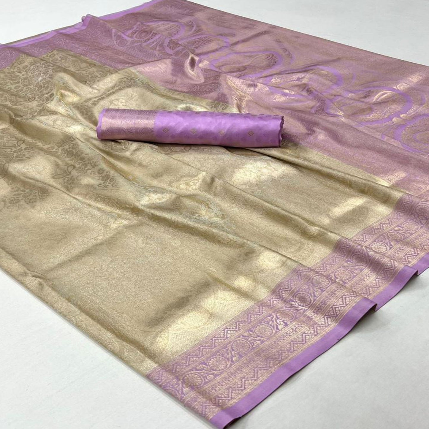 Lavender Floral Woven Kanjivaram Silk Saree