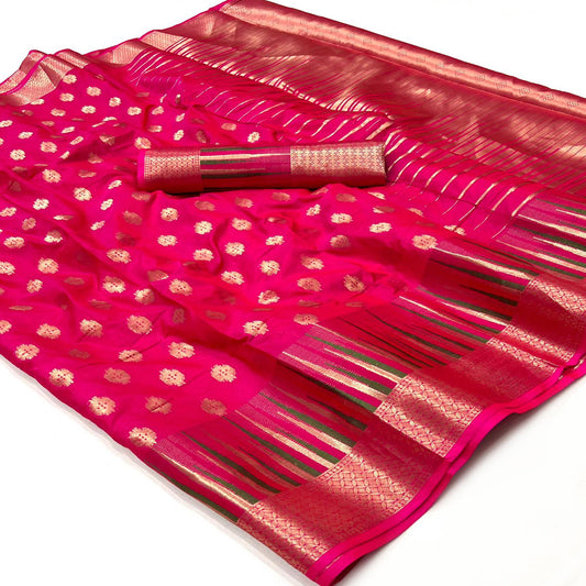 Pink Butti Design Woven Art Silk Saree