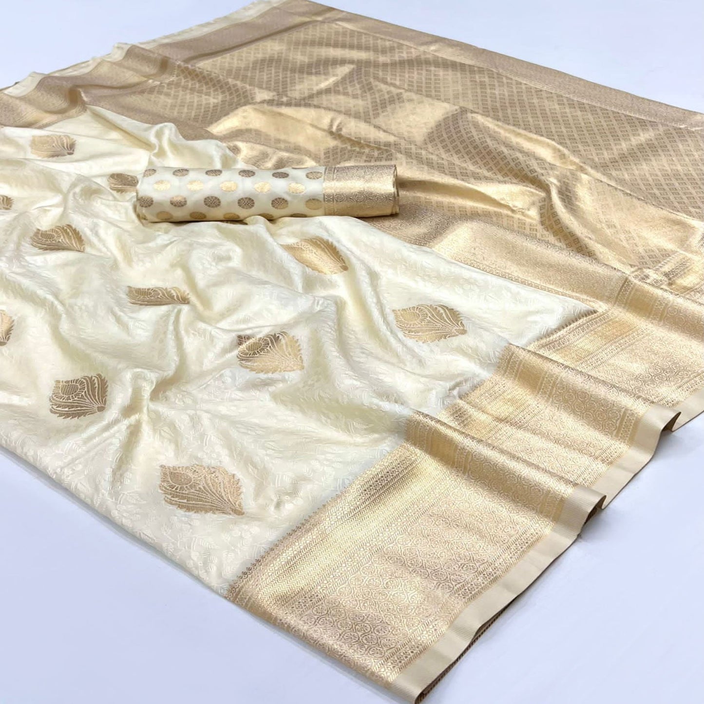 Off White Floral Woven Art Silk Saree