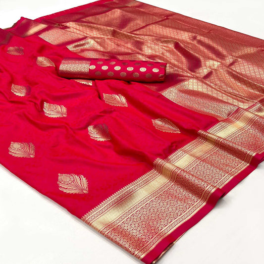 Rani Pink Floral Woven Art Silk Saree