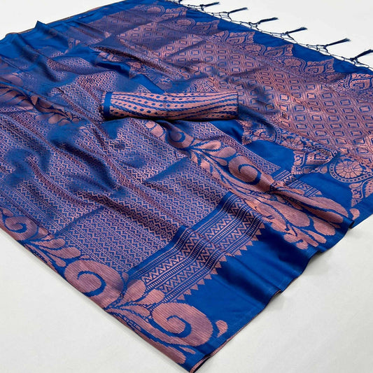 Royal Blue Woven Art Silk Saree With Tassels