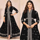 Black Floral Embroidered Front Slit Semi Stitched Georgette Anarkali Suit