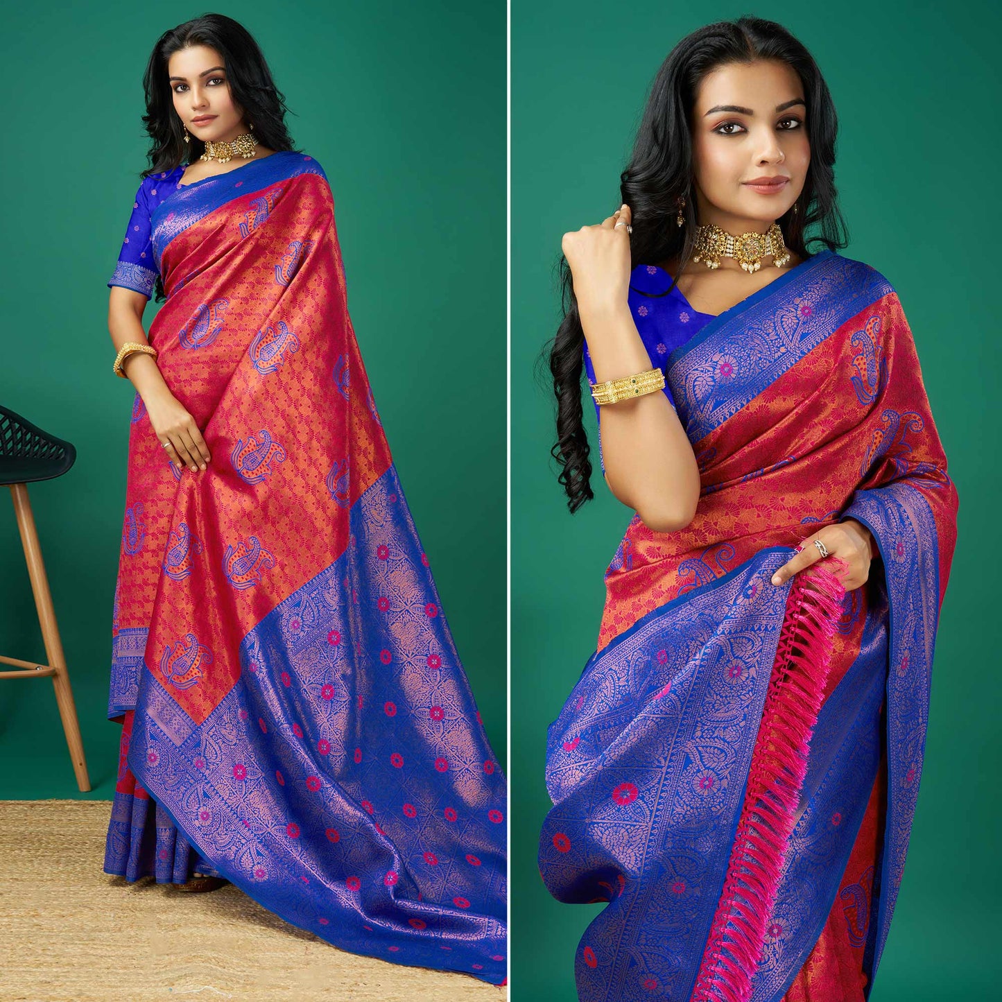 Rani Pink Zari Woven Banarasi Silk Saree With Tassels