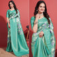 Turquoise Floral Digital Printed With Woven Border Banarasi Silk Saree