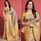 Gold Floral Digital Printed With Woven Border Banarasi Silk Saree