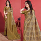 Dark Mustard Floral Digital Printed With Woven Banarasi Silk Saree