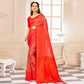 Red Floral Woven Kanjivaram Silk Saree With Tassels