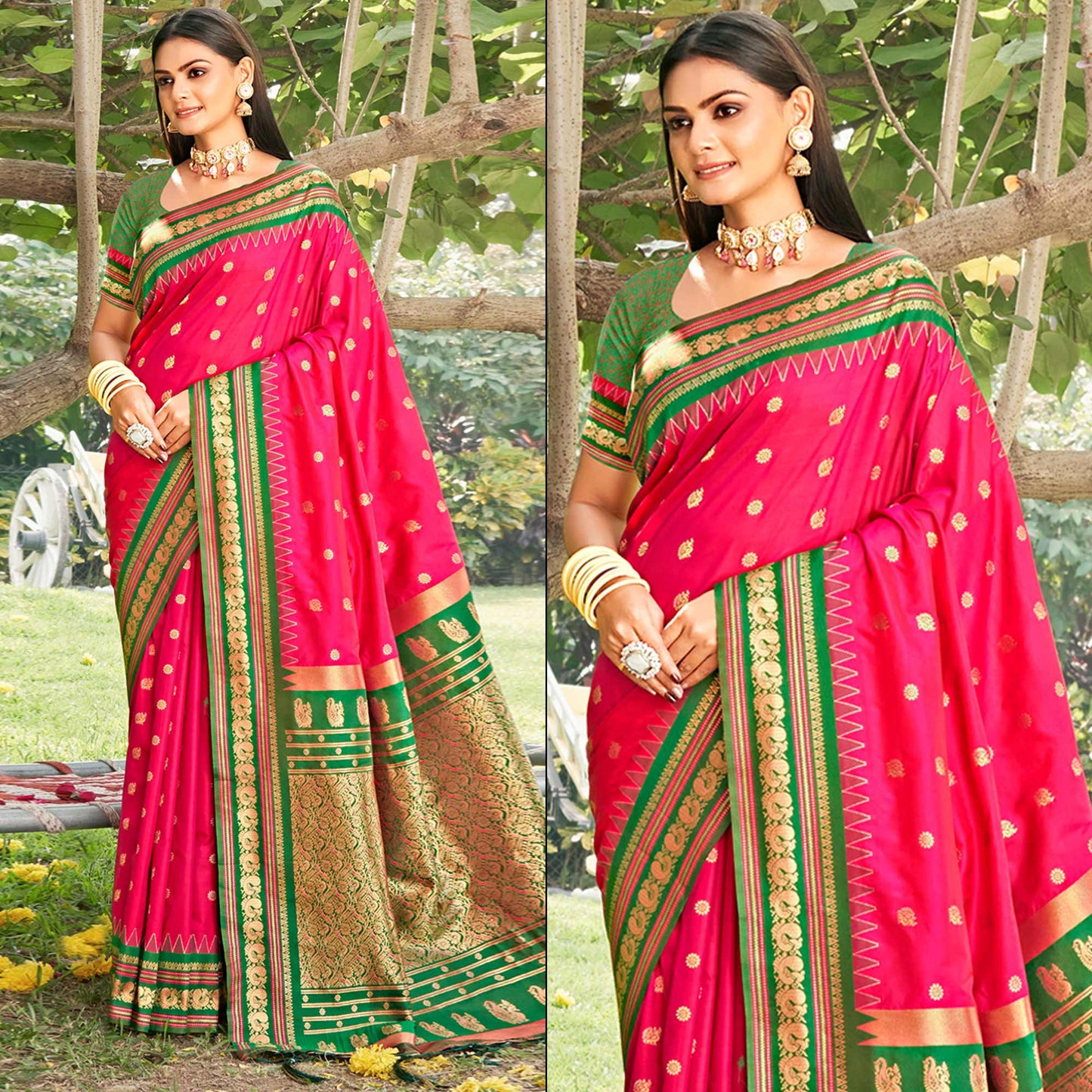 Pink Woven Paithani Banarasi Silk Saree With Tassels