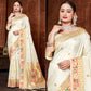 Cream Woven Paithani Banarasi Silk Saree With Tassels