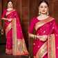 Pink Woven Paithani Banarasi Silk Saree With Tassels