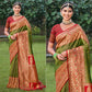 Green Woven Kanjivaram Silk Saree With Tassels