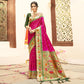 Rani Pink Floral Woven Banarasi Silk Saree With Tassels