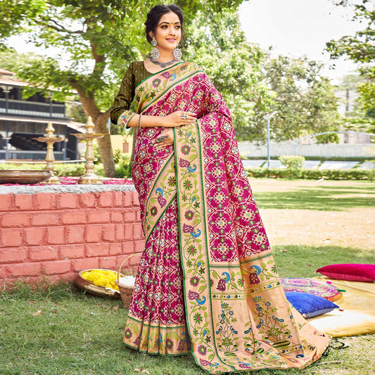 Purple Woven Paithani Patola Banarasi Silk Saree