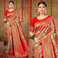 Red Floral Woven Banarasi Silk Saree