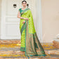 Light Green Woven Banarasi Silk Saree With Tassels