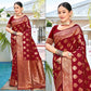 Maroon Floral Woven Banarasi Silk Saree