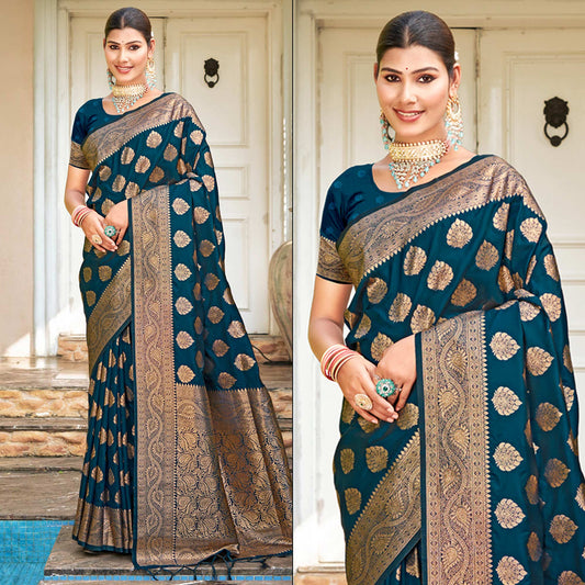 Morpich Floral Woven Banarasi Silk Saree