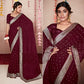 Maroon Foil Printed With Woven Border Georgette Saree