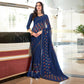 Blue Floral Printed Georgette Saree with Stich Border