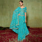 Blue Foil Printed With Embroidered Border Chiffon Saree