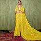 Lemon yellow Foil Printed With Embroidered Border Chiffon Saree