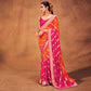 Orange & Pink Foil Printed Georgette Saree