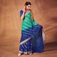 Sea Green & Blue Foil Printed Georgette Saree