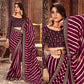 Wine Striped Printed Georgette Saree