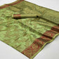 Pista Green Floral Woven Art Sill Saree