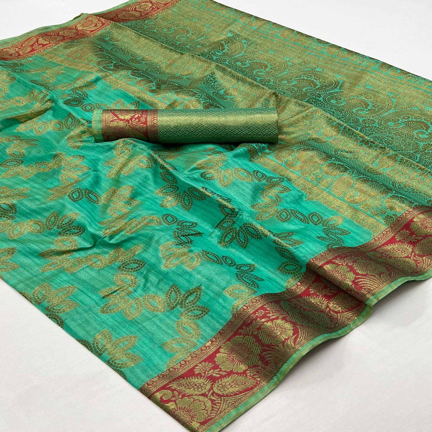 Rama Green Floral Woven Art Sill Saree