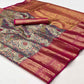 Navy Blue & Pink Floral Woven Kanjivaram Silk Saree